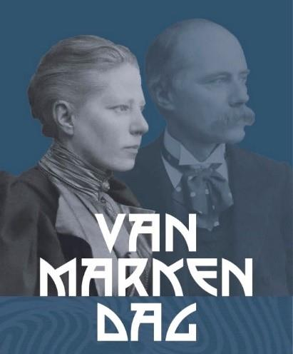 Logo Van Marken Dag, met op de achtergrond Agneta en Jacques van Marken.
